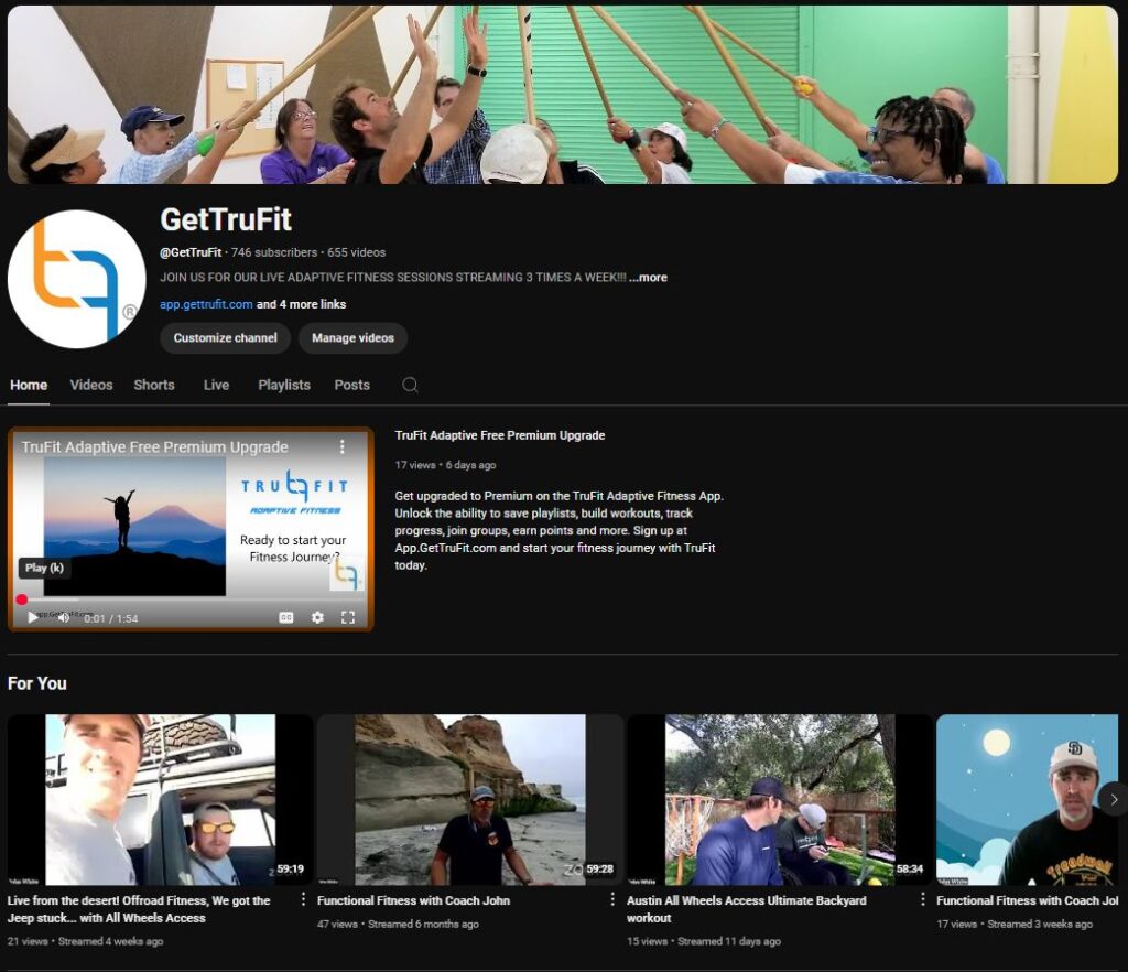 Youtube home screen for TruFit